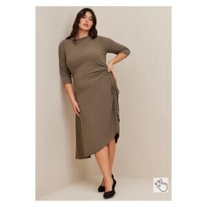 Torrid Green Rib Knit Side Ruched Asymmetrical Midi Dress Sz.3